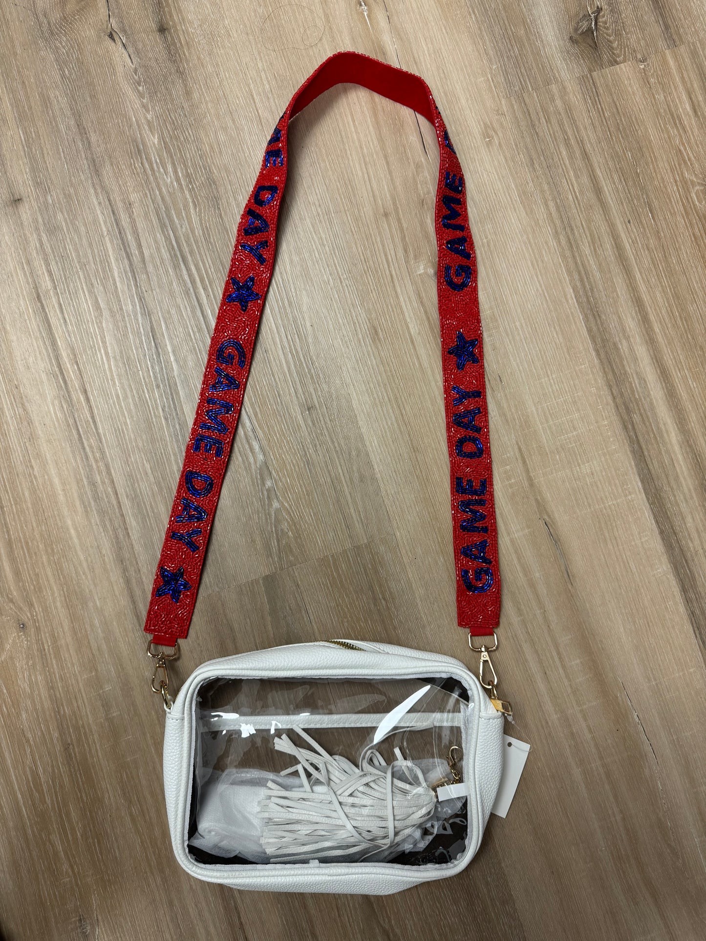 Red/Blue Game Day Beaded Strap Clear Bag