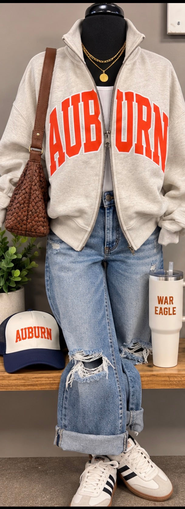AUBURN varsity dual zip fleece jacket