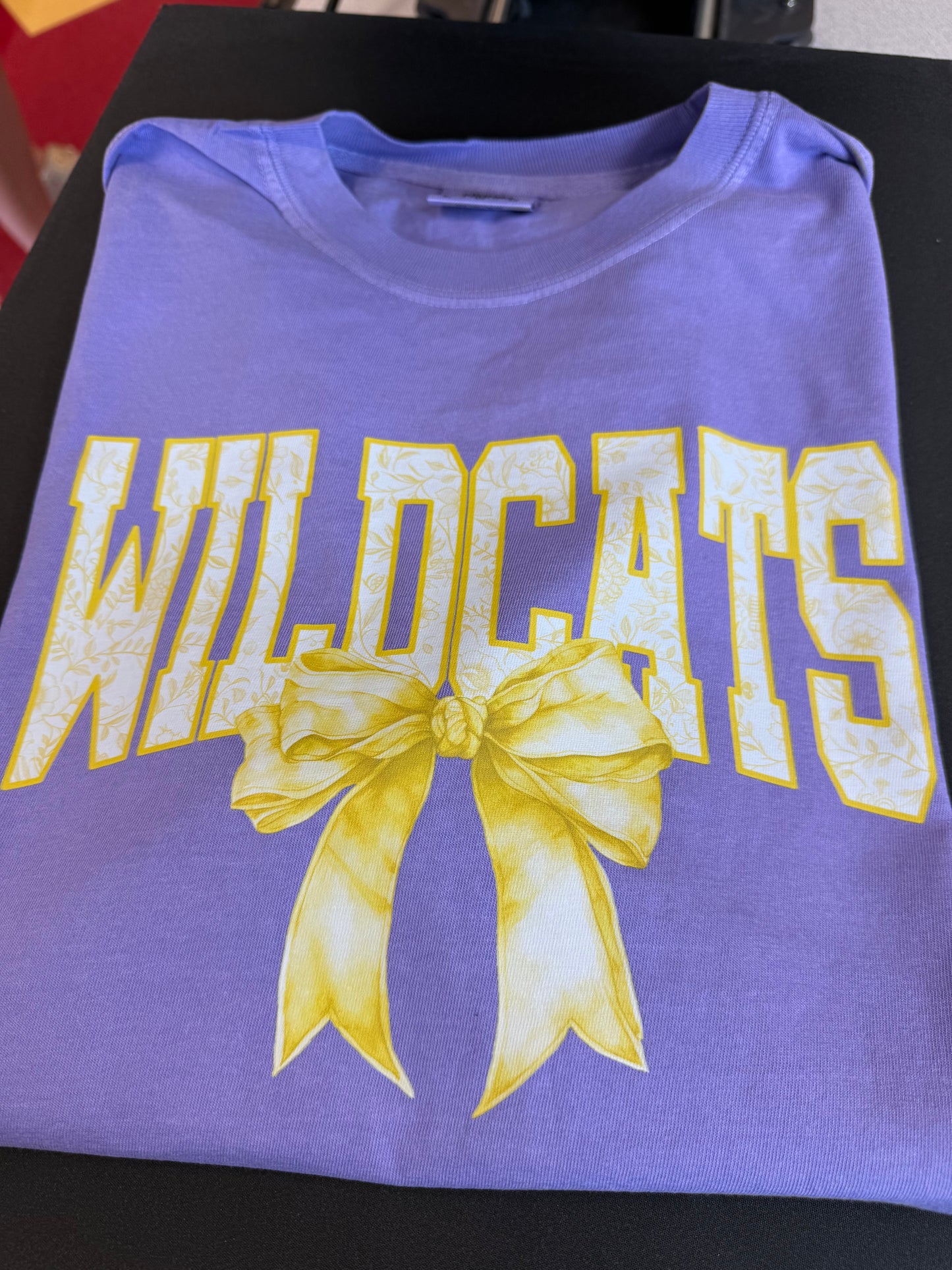 Wildcats Yellow Tolie with Bow tee