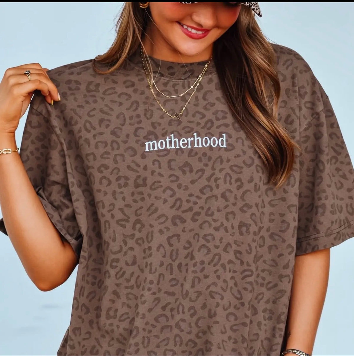 Motherhood on leopard tee