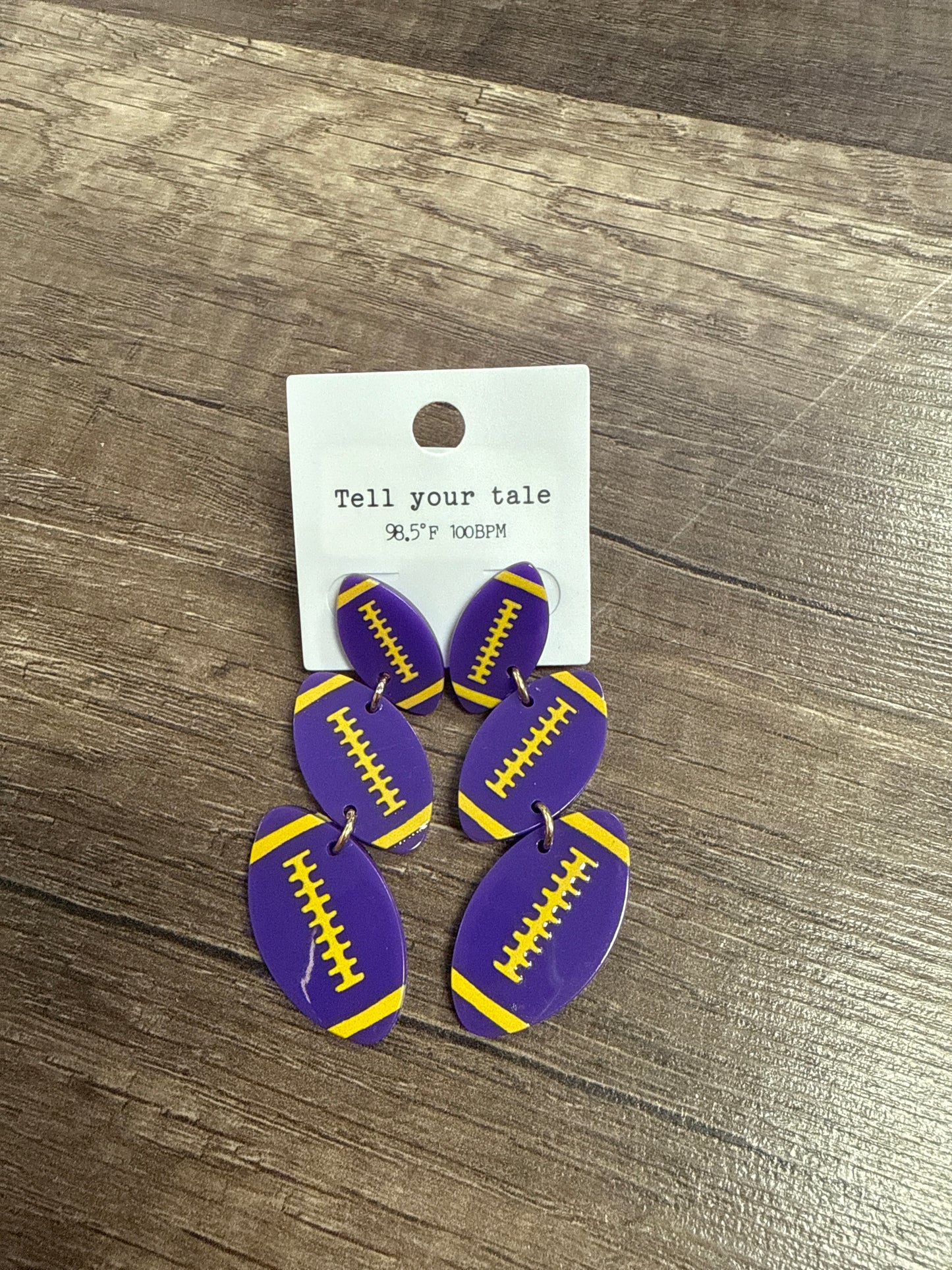 Purple and yellow/gold football dangles