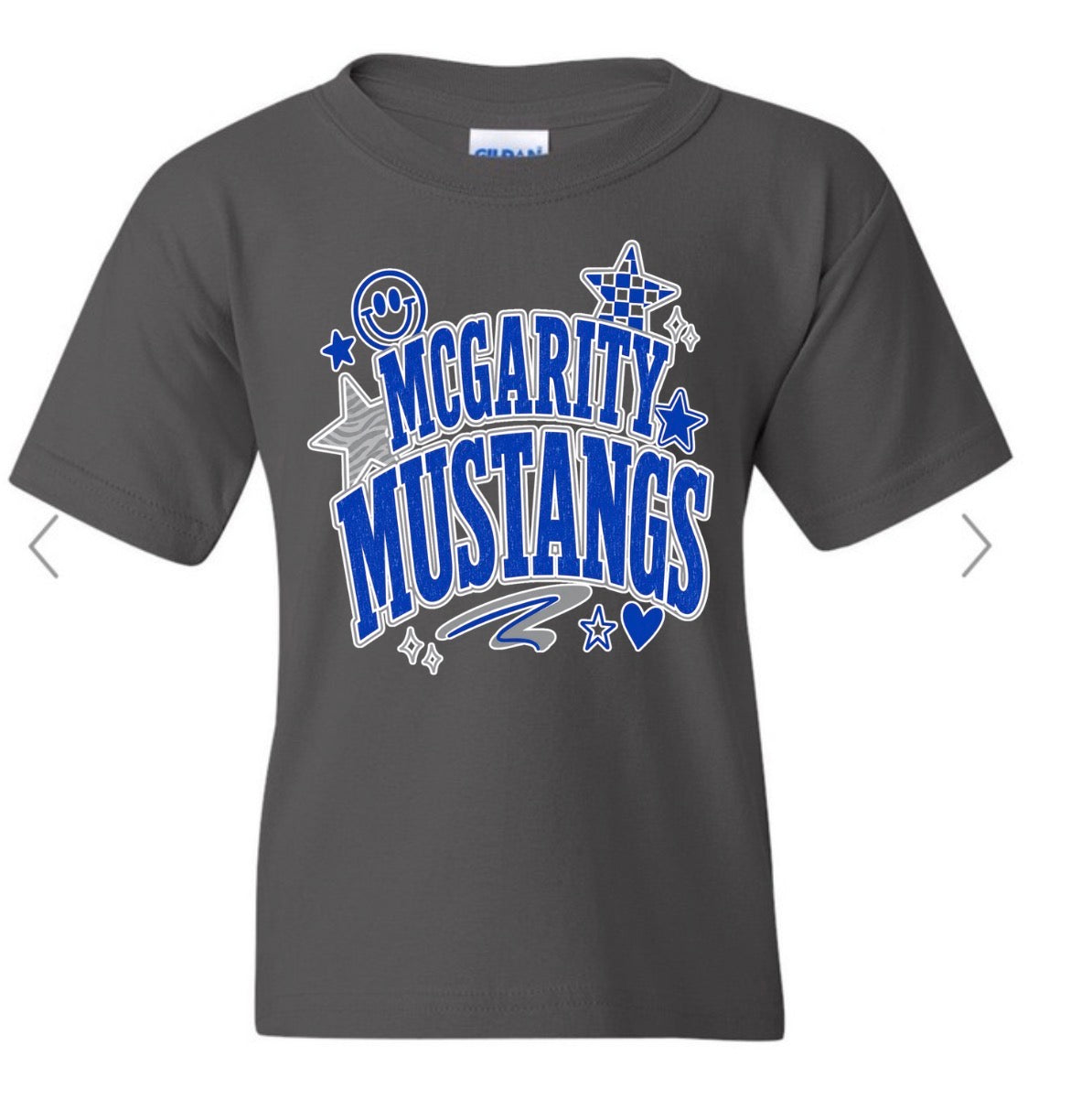 Mcgarity Mustangs Preppy Smiley on charcoal gildan