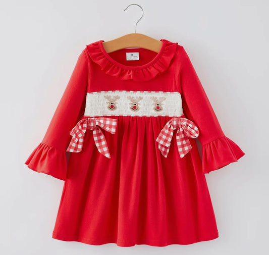 Youth Red Christmas Bow Reindeer Dress