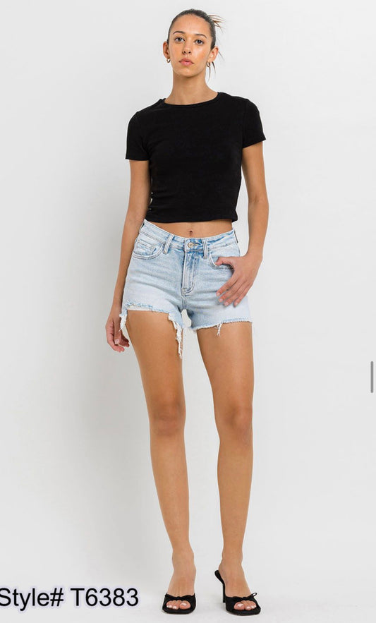 VERVET HIGH RISE DISTRESSED HEM REGULAR SHORTS