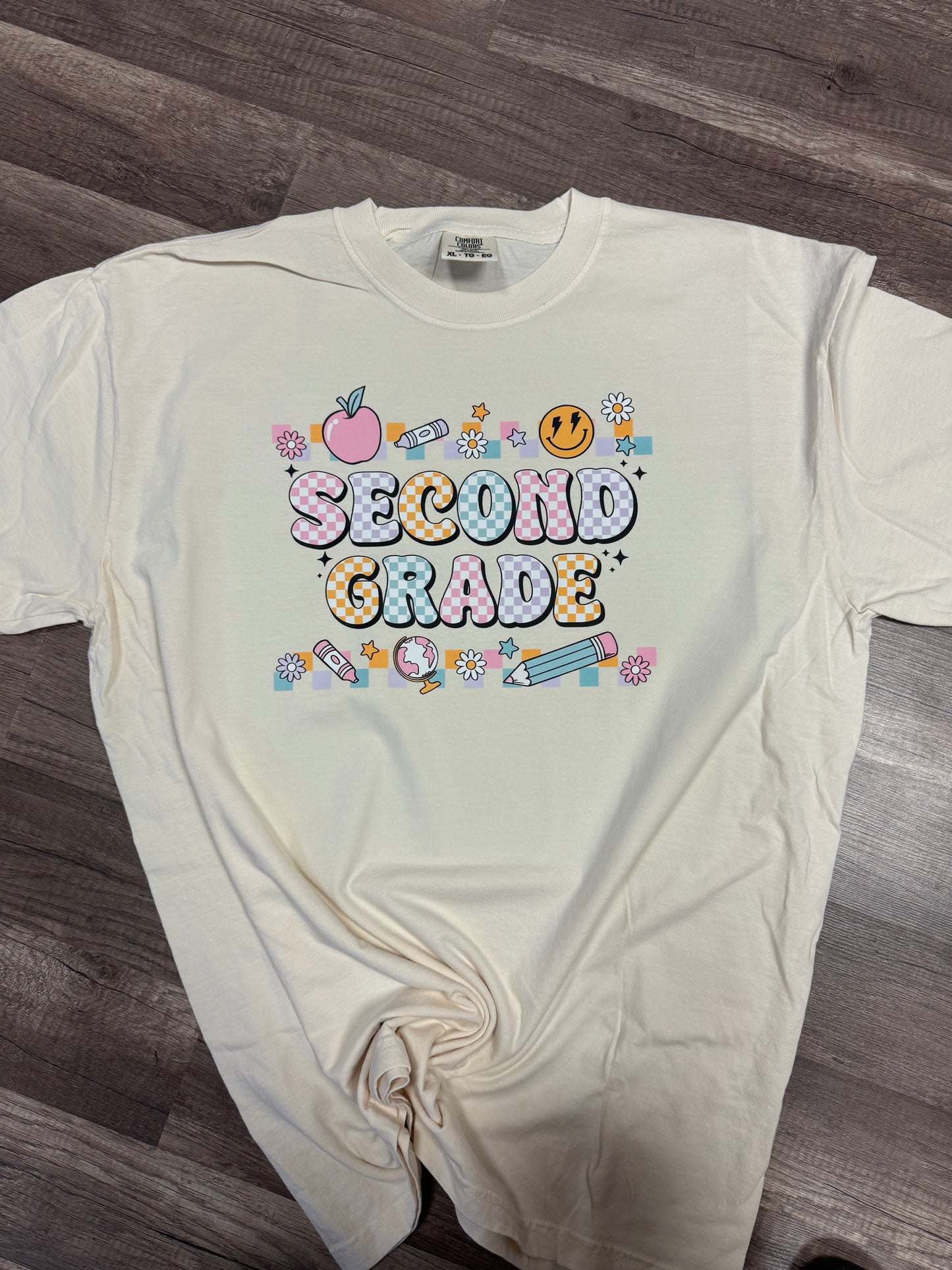 Second grade smiley checkered tee