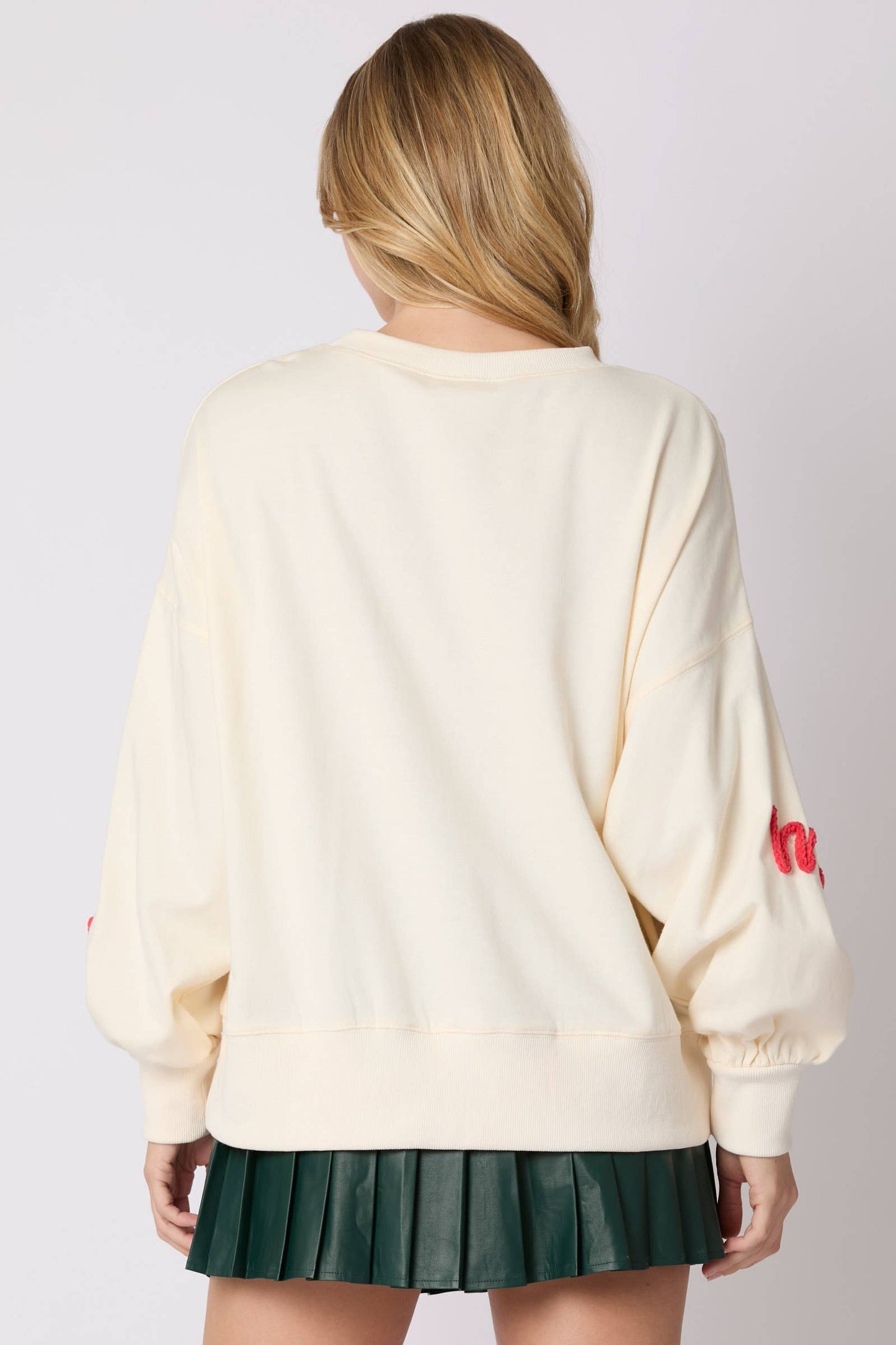 Merry Thread Embroidery Oversized Sweatshirts Cream