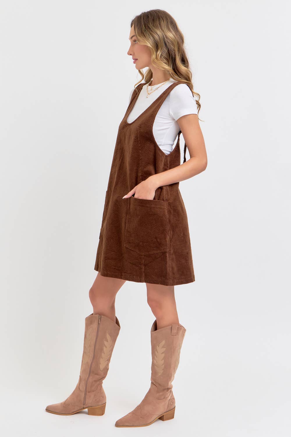 CASUAL OVERALL CORDUROY DRESS CAMEL