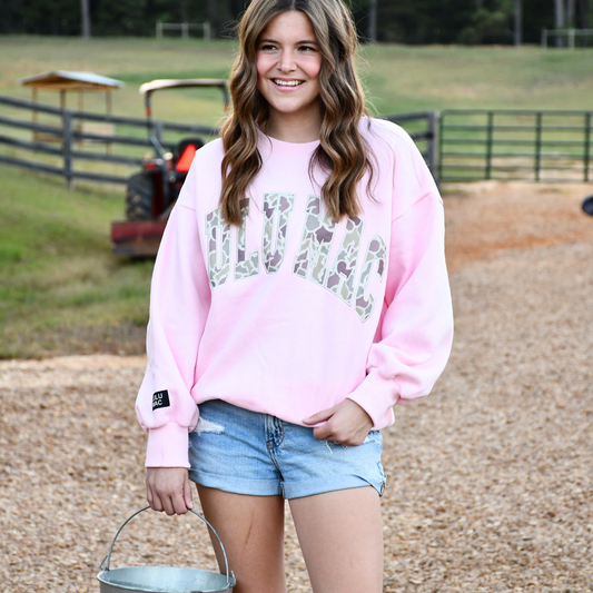 LULU MAC CAMO PINK EMBROIDERED SWEATSHIRT