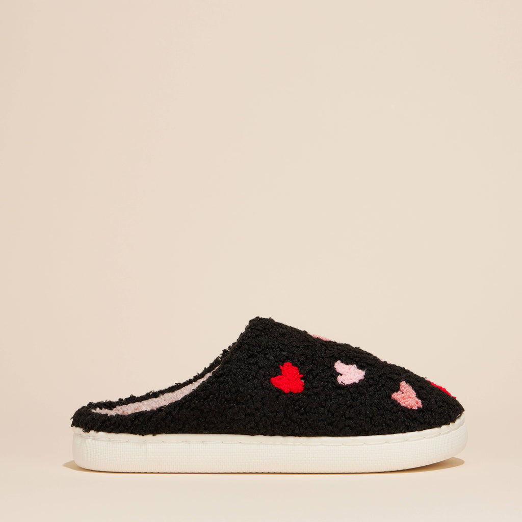 Multi Hearts Home Slippers: Black-Pink / Small / 4DL98003