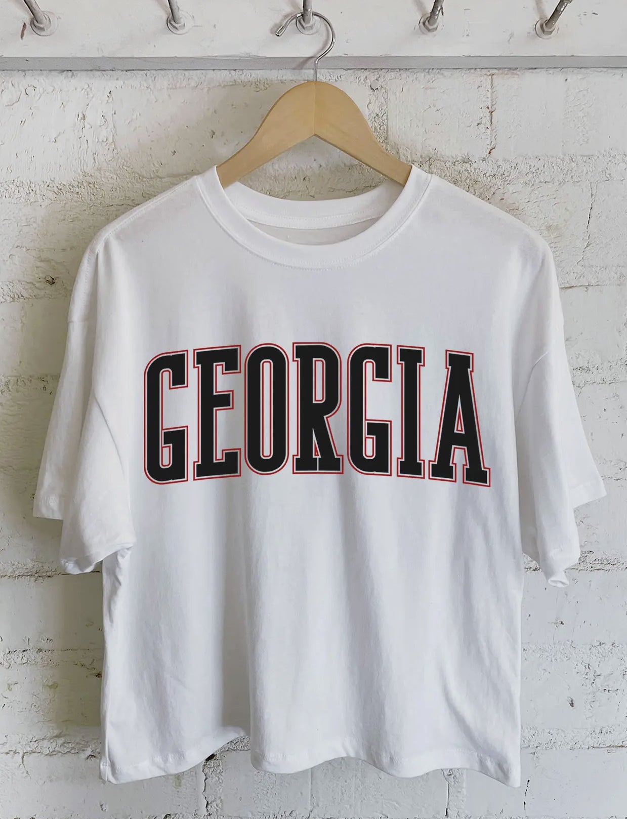 Georgia Puff Varsity Long White Crop Tee