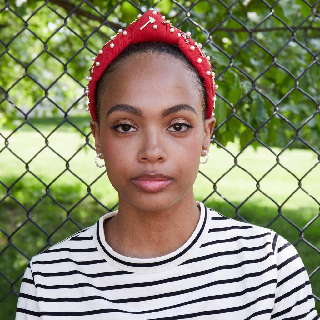Red Atlanta Braves Embellished Knotted Headband - Lele Sadoughi