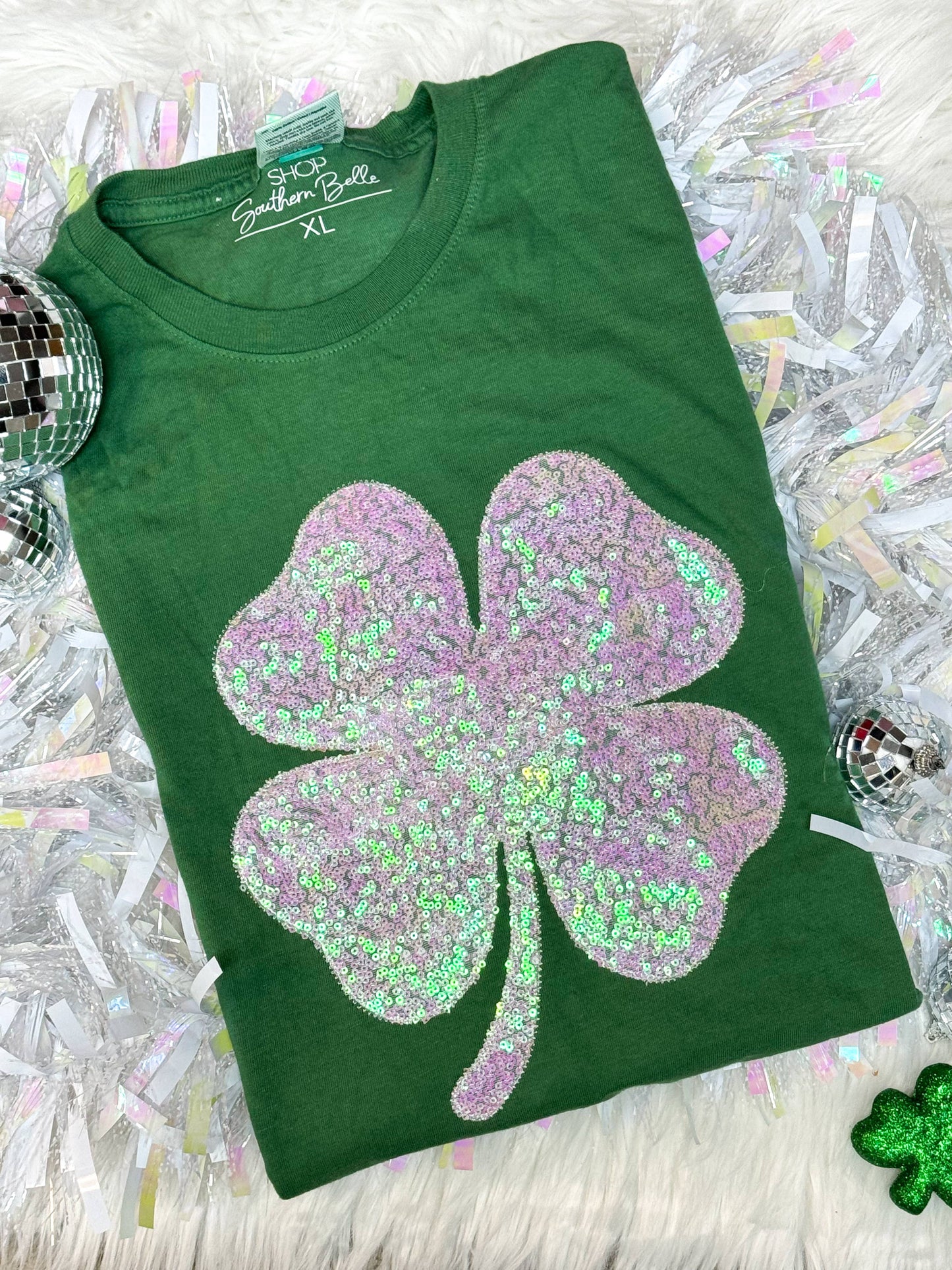 Clover Real Sequins St Patricks Day Short Sleeve