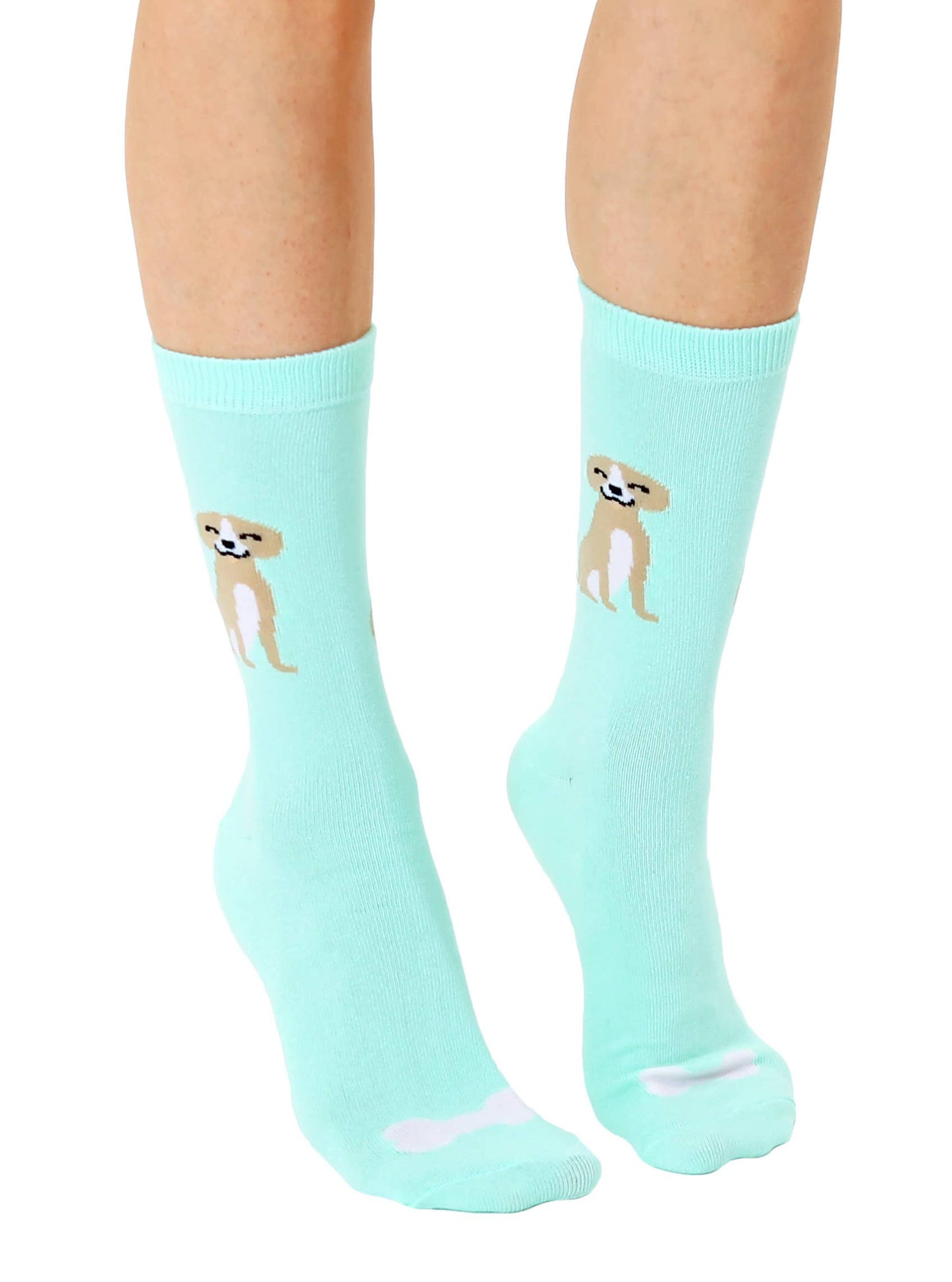 3D Packaged Crew Socks - Puppy Dog w/ Bone - Green