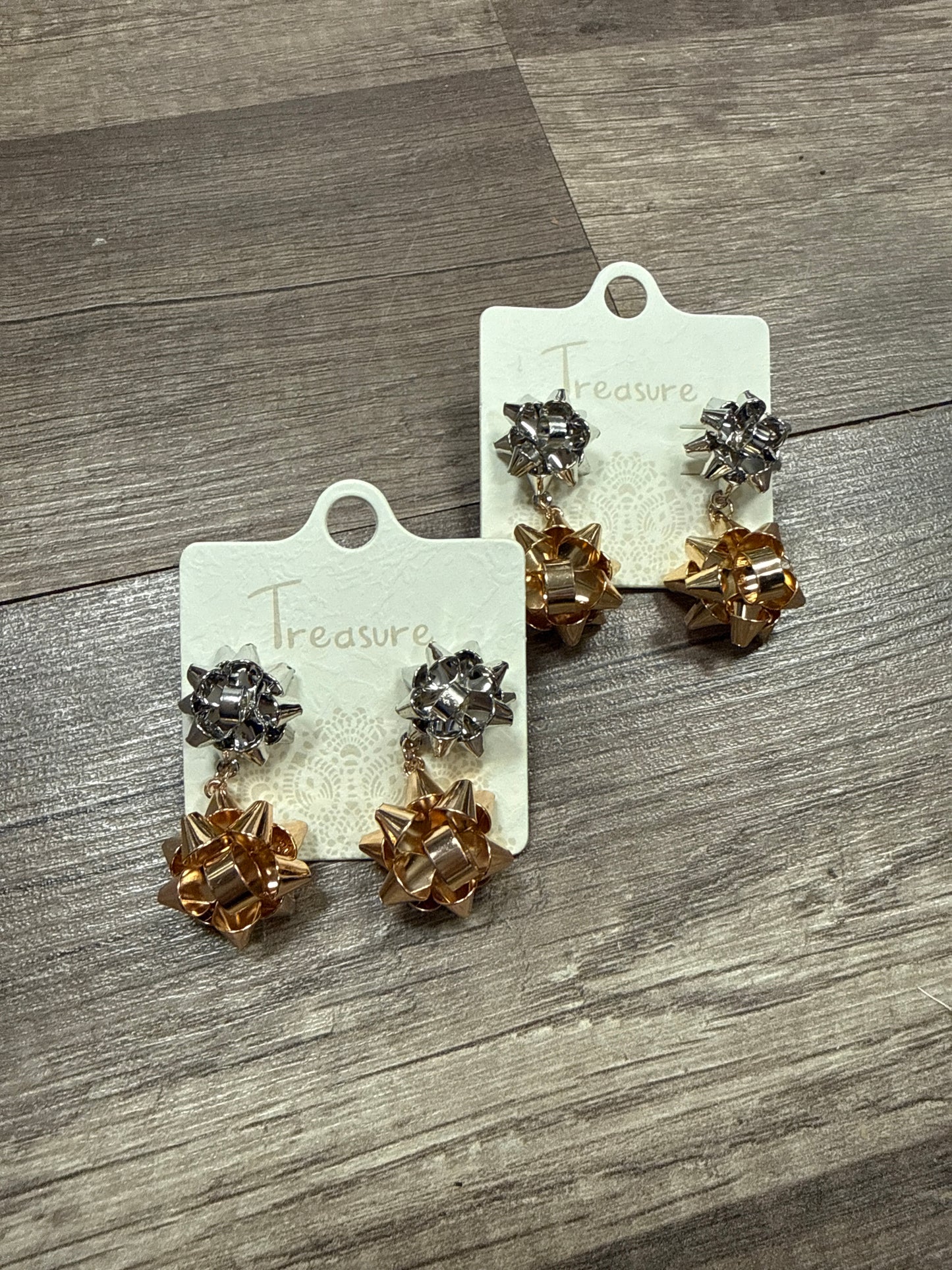 Silver and Gold Present Bow Dangles