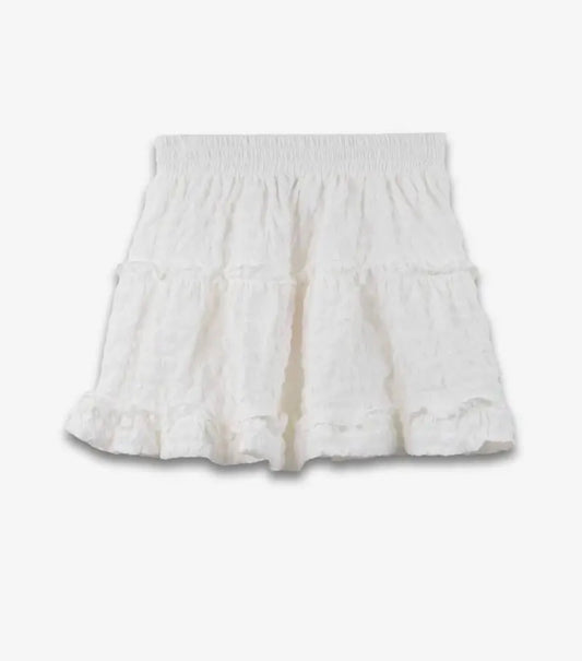White Textured Ruffled Skirt