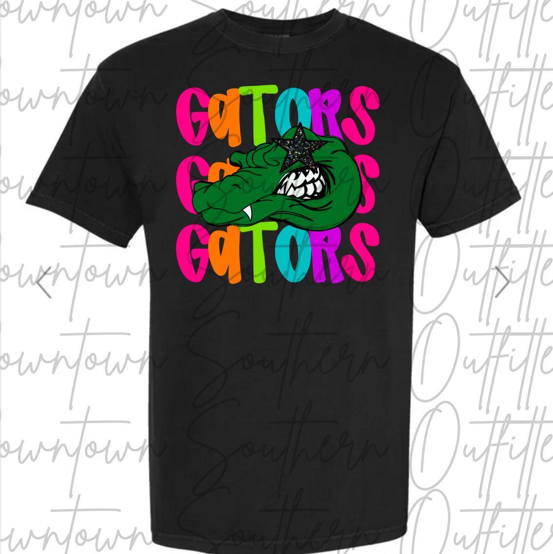 Gators Multi Color Neon Stacked Black Tee