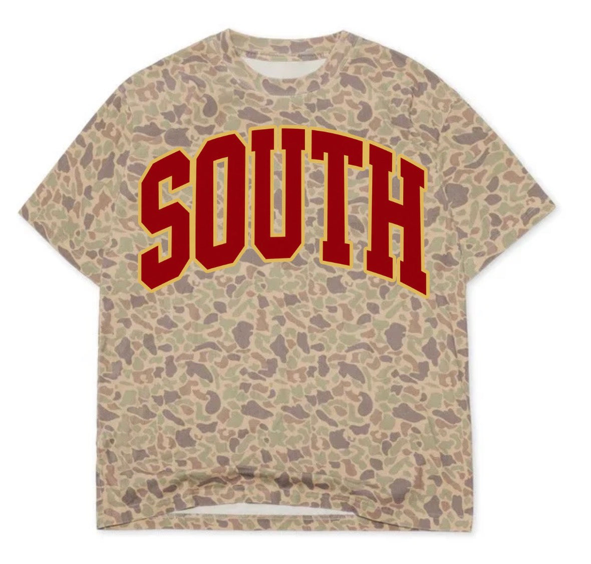 SOUTH varsity on duck camo tee
