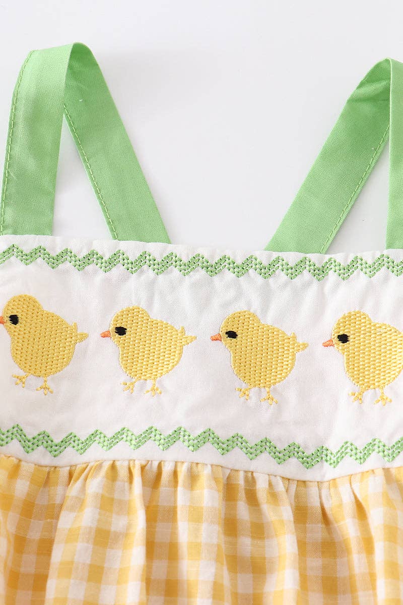 Yellow Plaid Chicken Applique Boy Romper