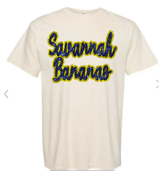 Savannah Bananas Faux Glitter (yellow outline, navy) Tee