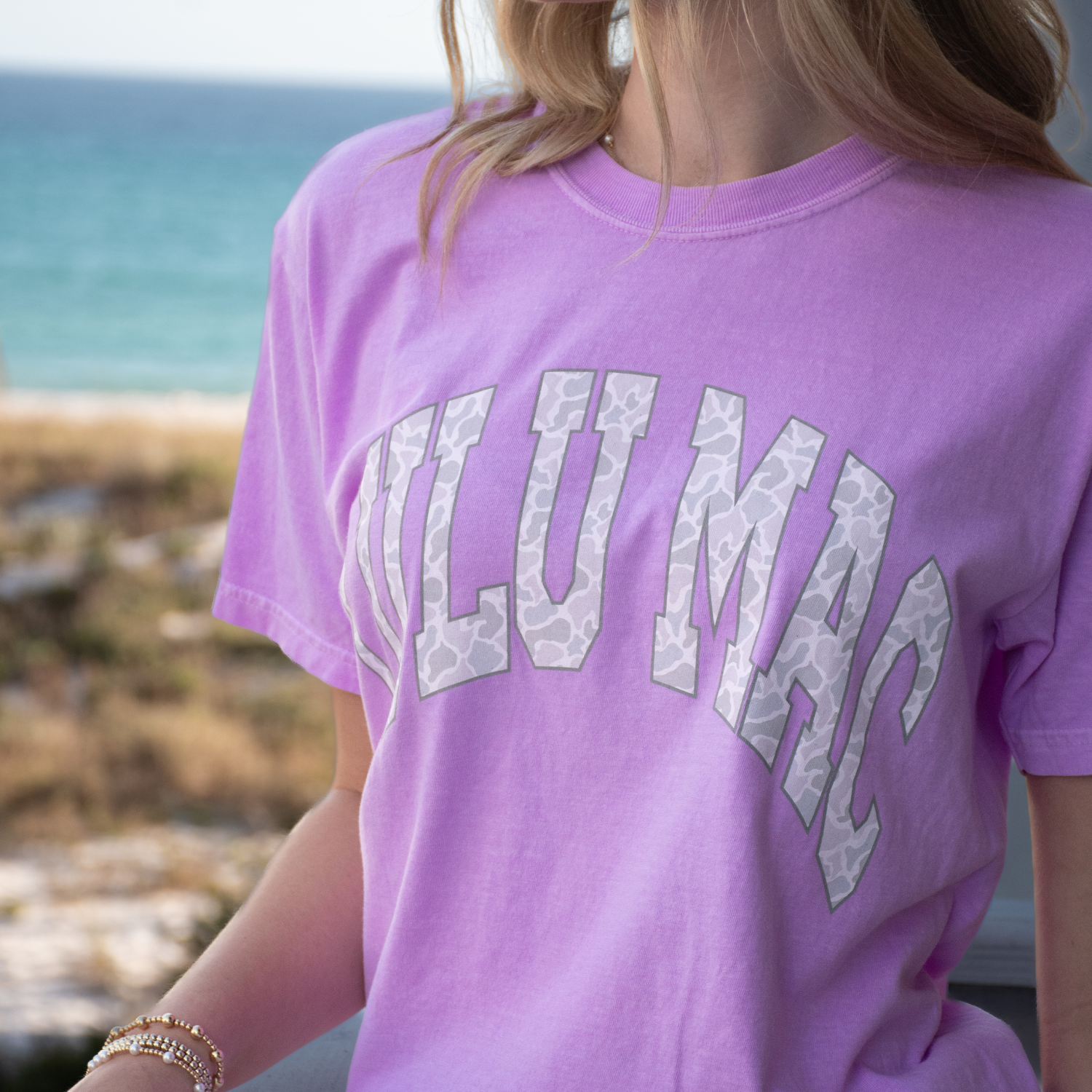 Lulu Mac Camo Adult Neon Violet Comfort Colors Tee