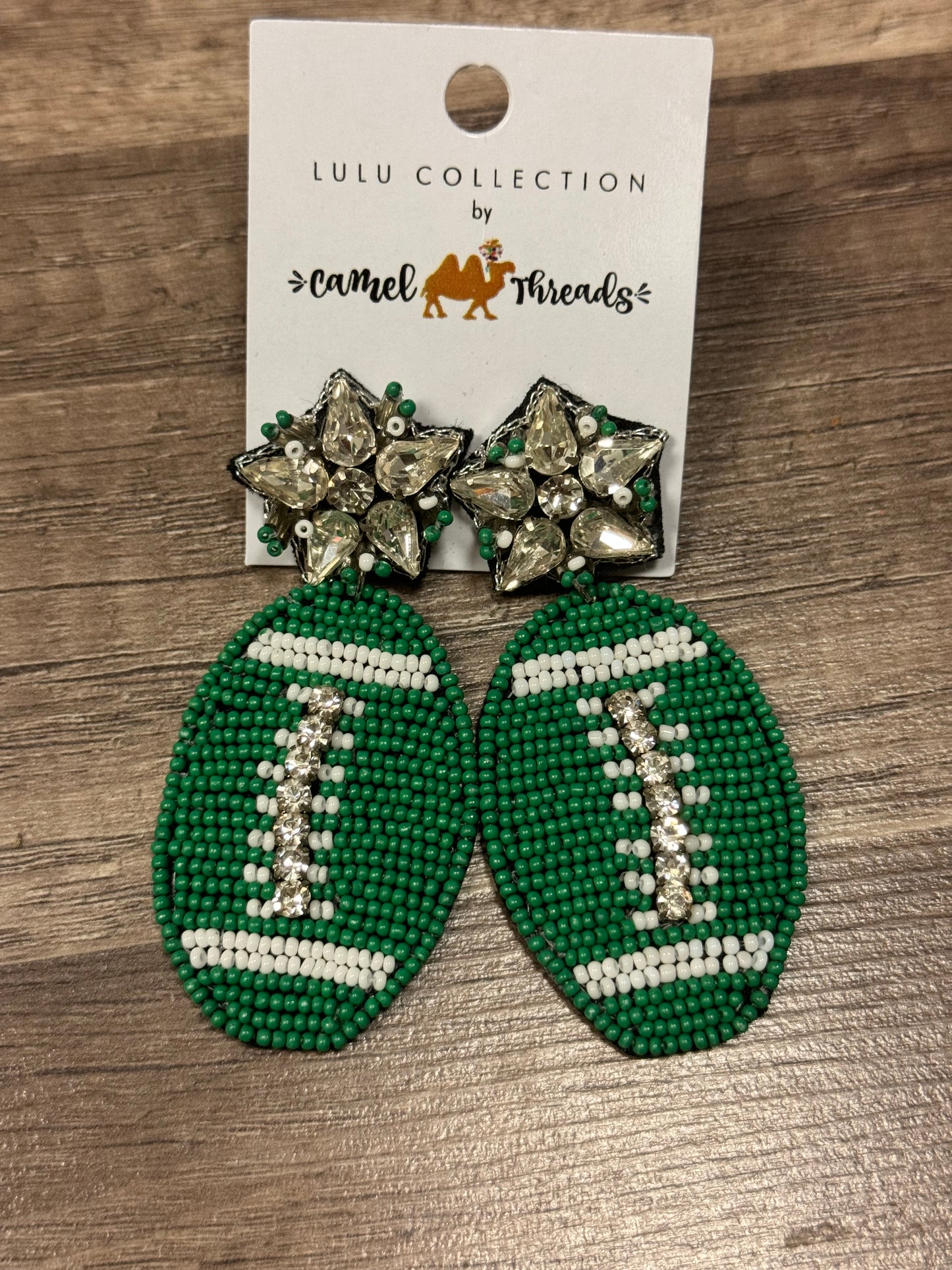 Green Football Beaded Earring