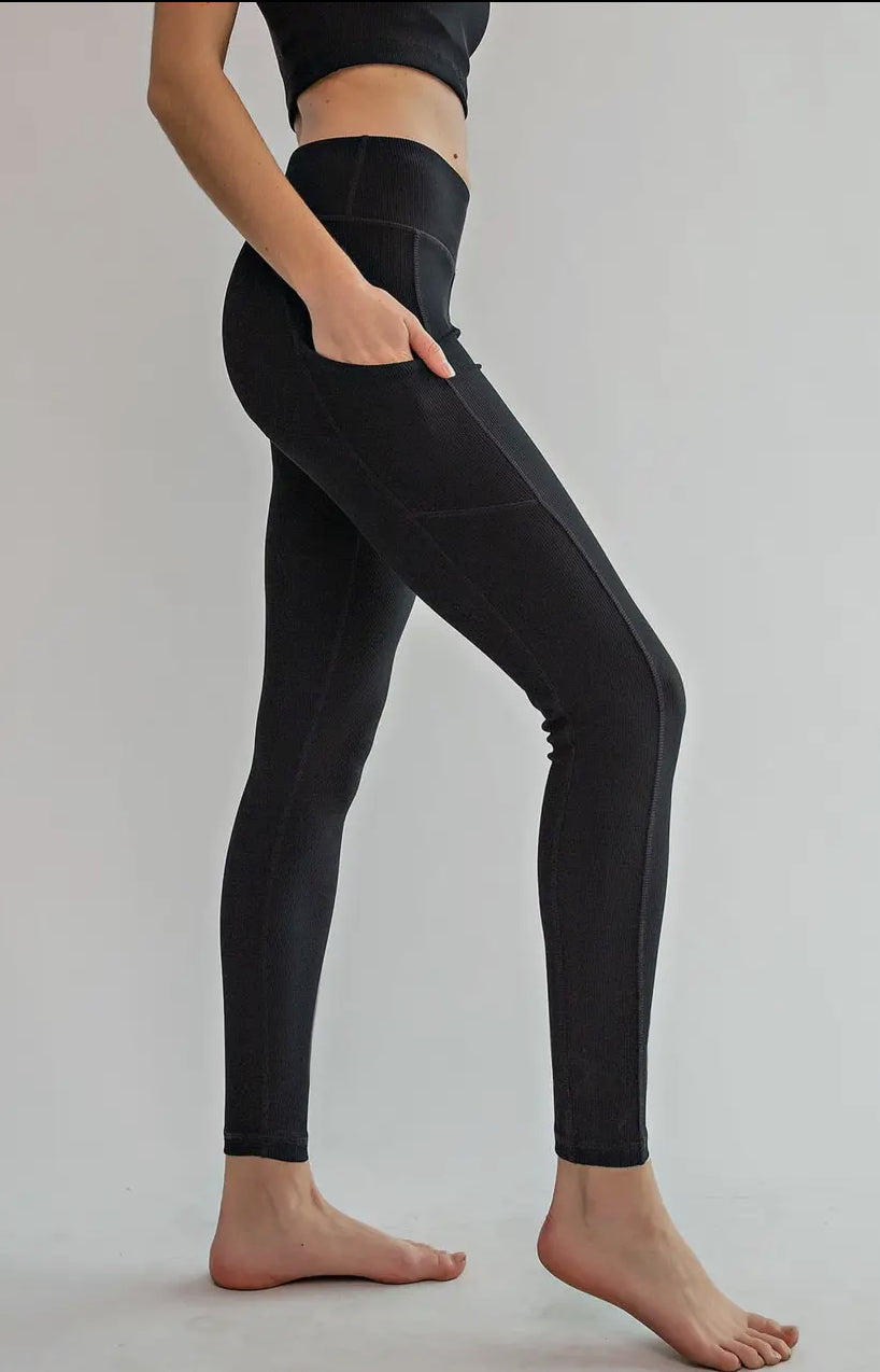 Nylon Rib Long Length Yoga Pant With Side Pocket Leggings