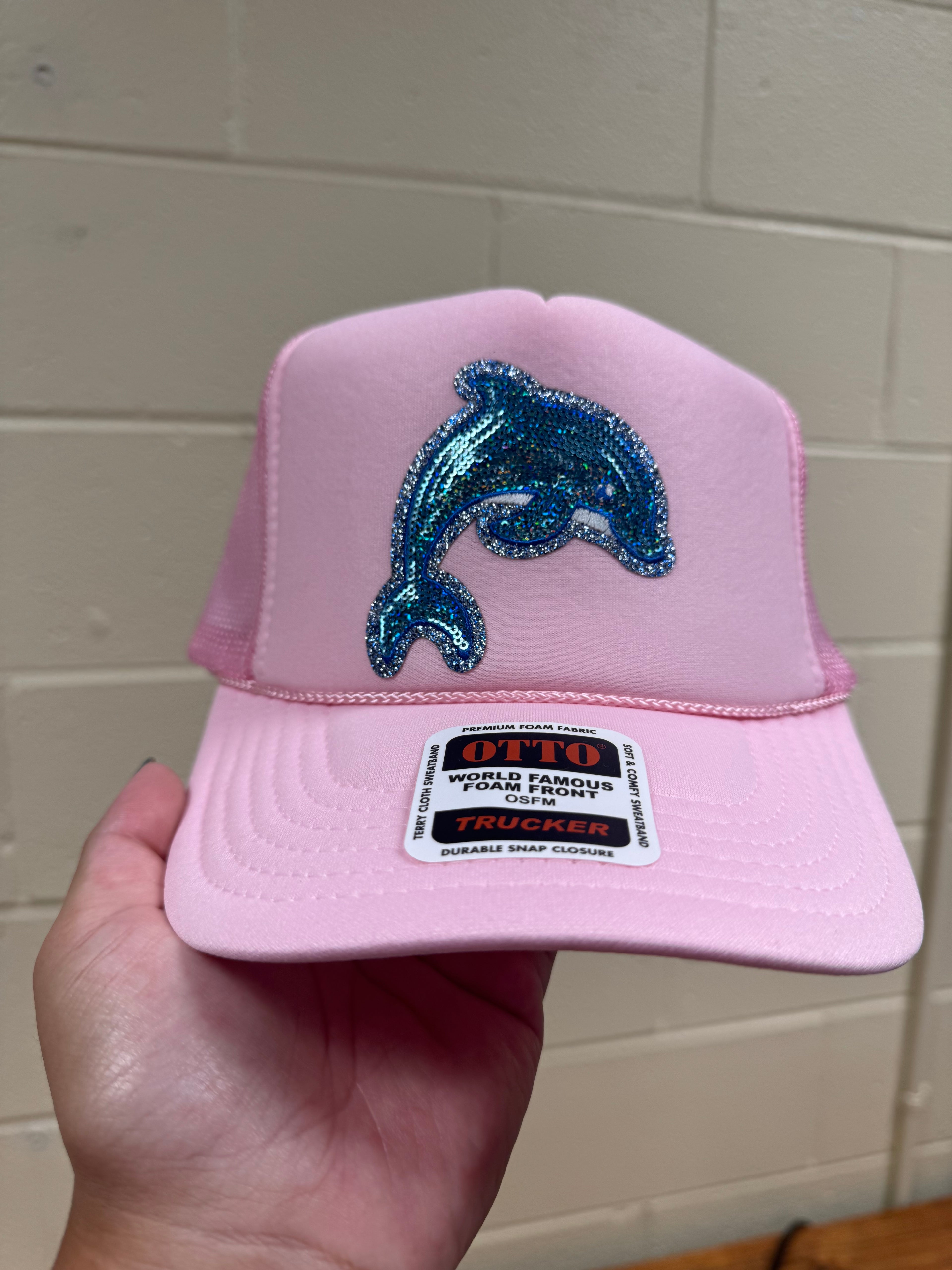 Dolphins Sequin Patch- Pink Hat