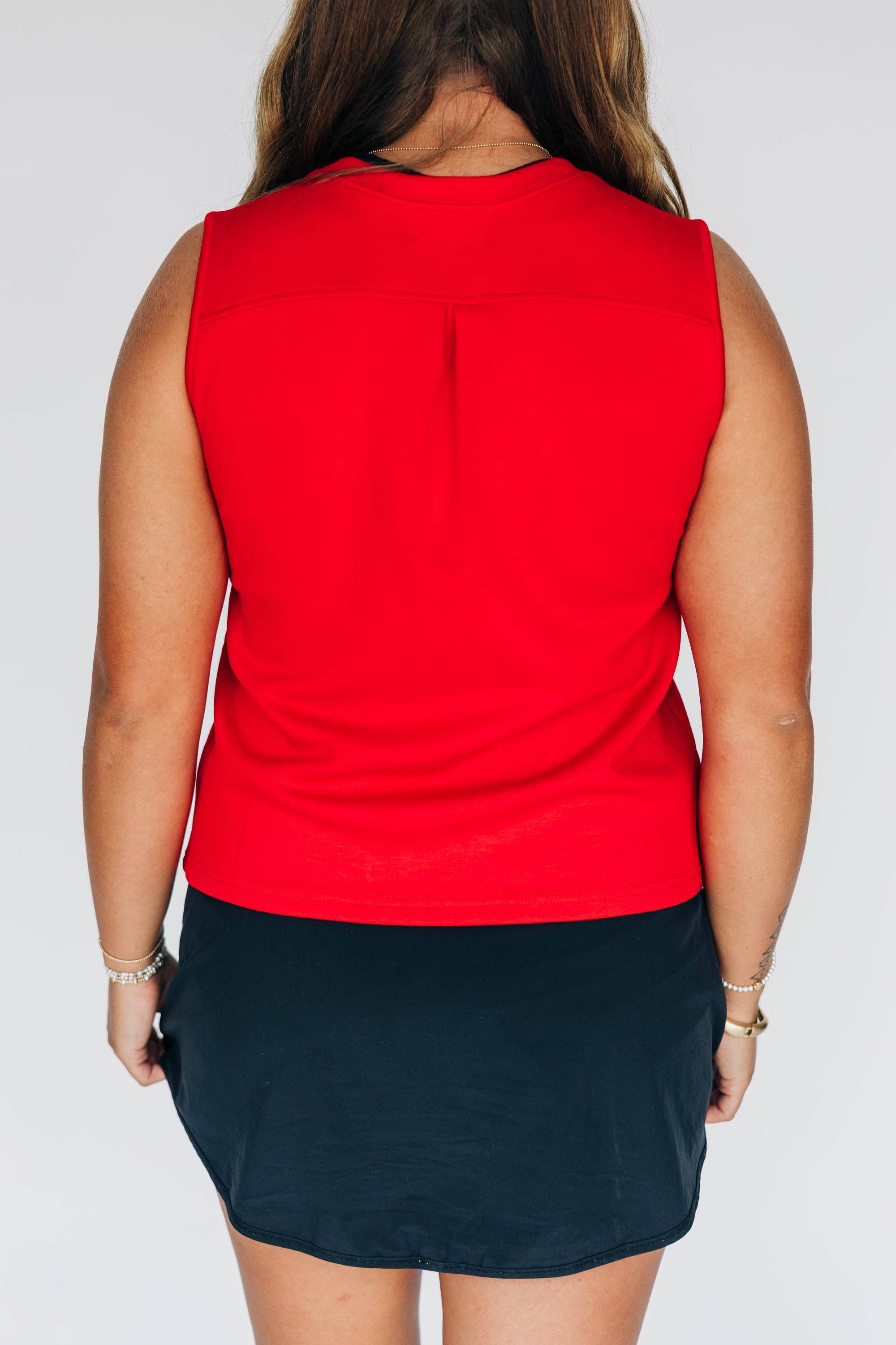 The Anna Active Tank Go Dawgs Woven Label | Bright Red: Bright Red / Black with White / Large