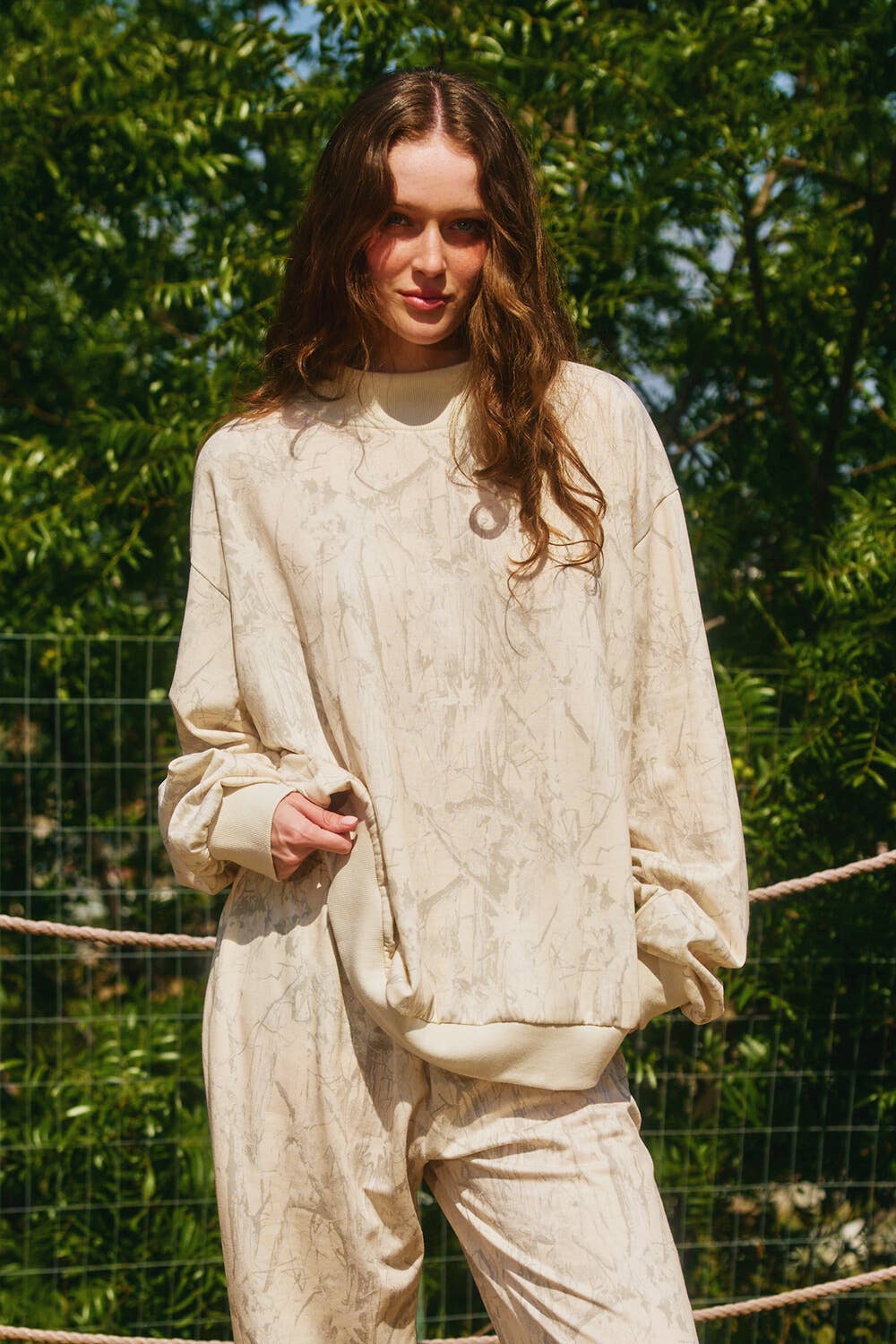 Camouflage Oversized Mock Neck Sweatshirt TAUPE