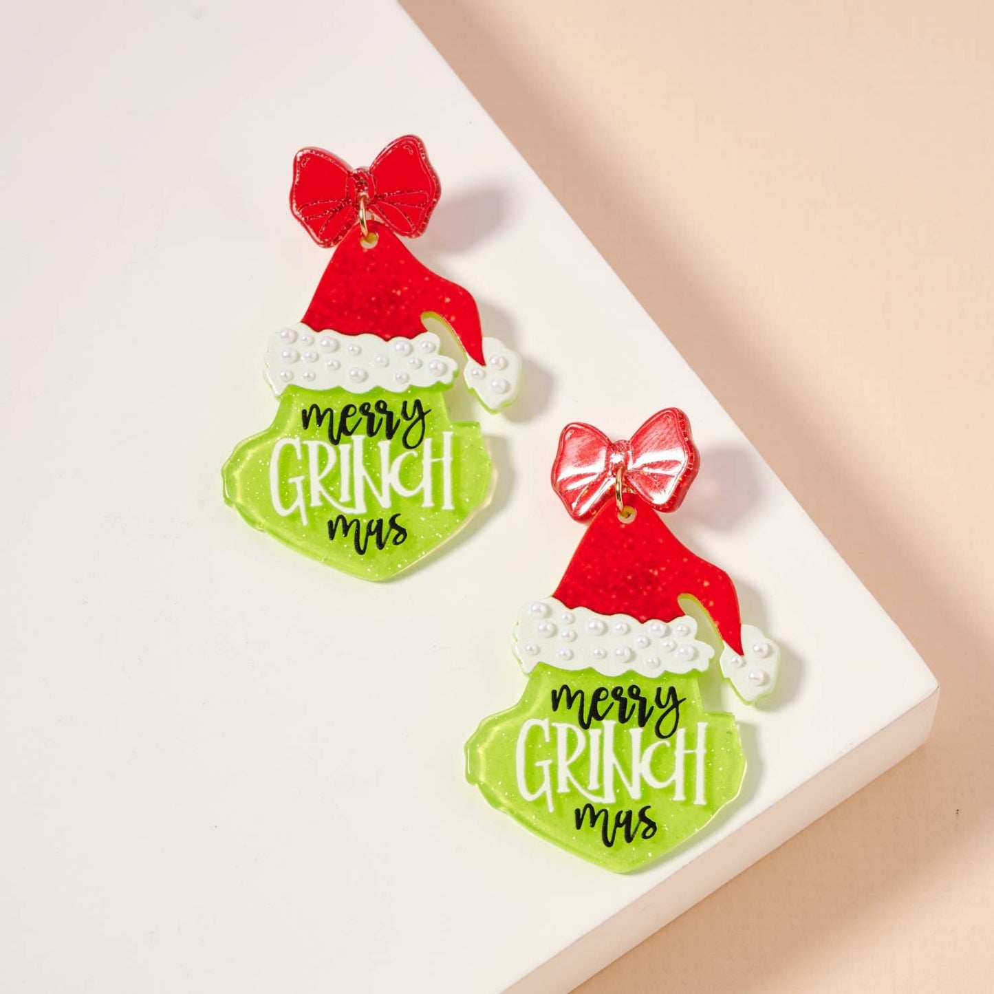 Christmas Green Monster Acetate Dangling Earrings: Red / One / 4SE31111