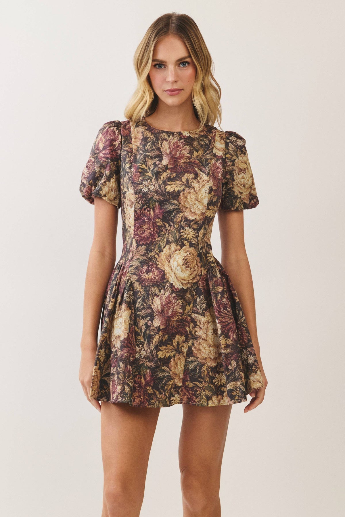 Vintage Floral Puff Sleeve Mini Dress