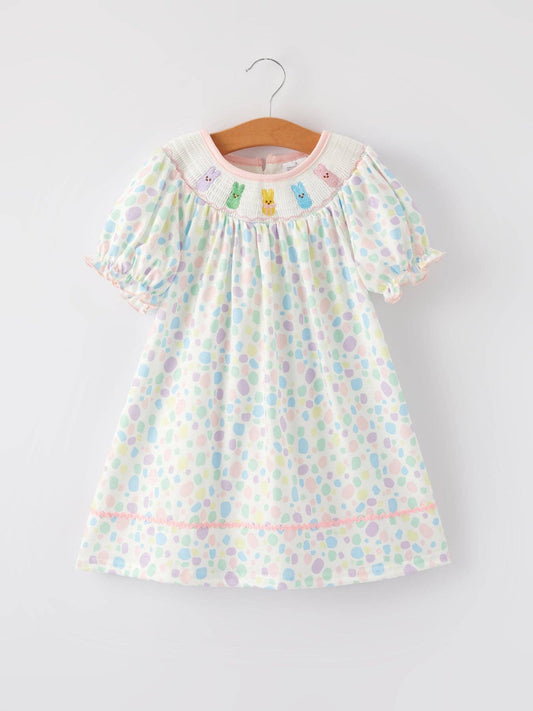 Easter Smocking Embroidery Colorful Polka Dot Dress