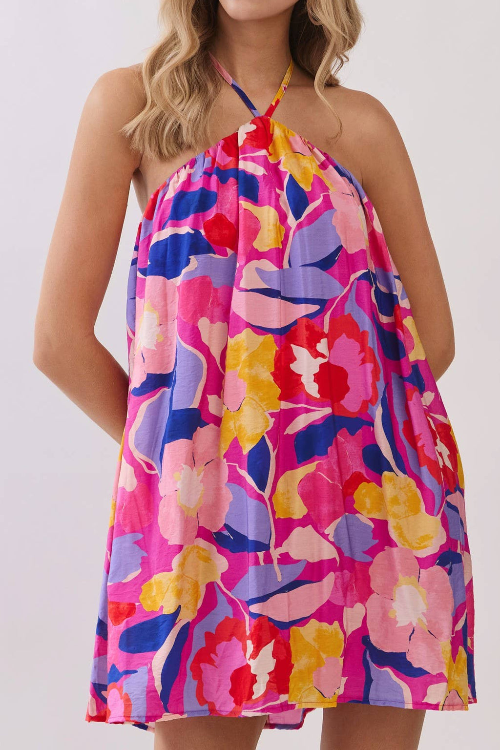 Floral Halter Open Back Swing Mini Dress