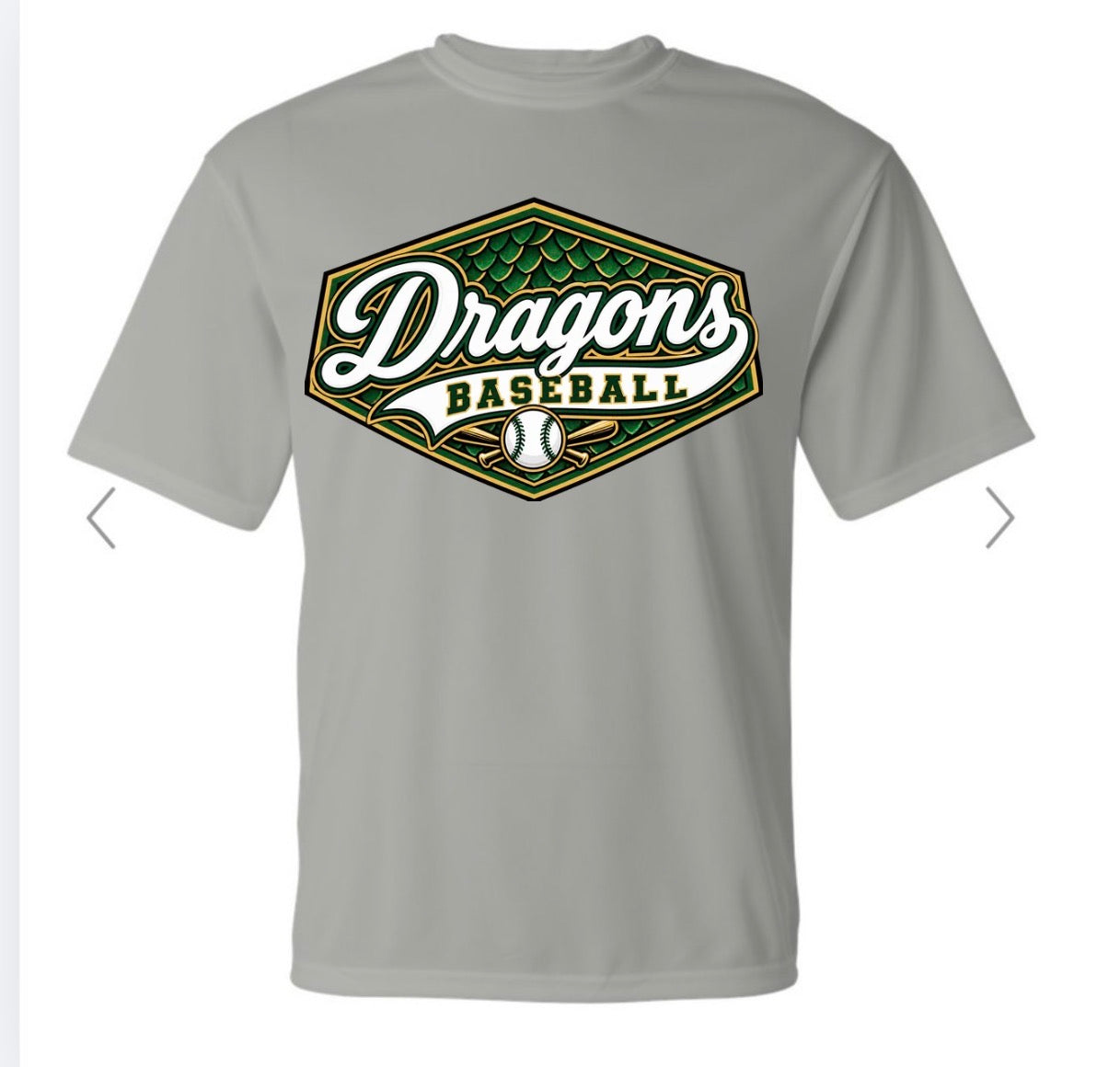 Dragons baseball rattle skin on grey dry fit tee