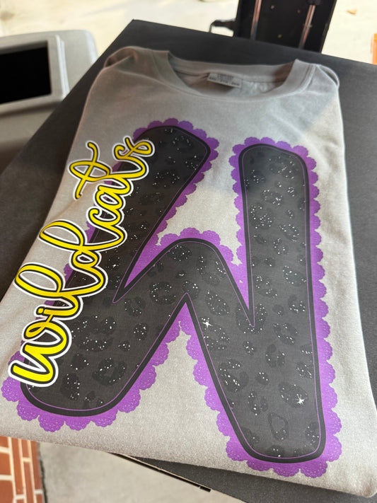 Villa Rica Wildcats Black and Purple Leopard Glitter Tee