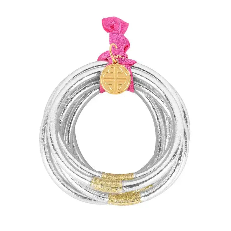 SMALL SILVER ALL WEATHER BANGLES® (SET OF 6) - SERENITY PRAYER - BUDHA GIRL