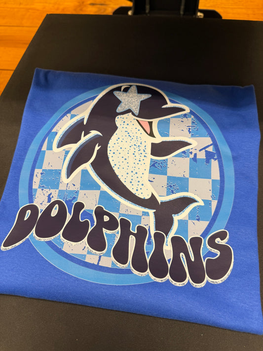 Nebo Dolphins Faux Glitter Checkered Tee