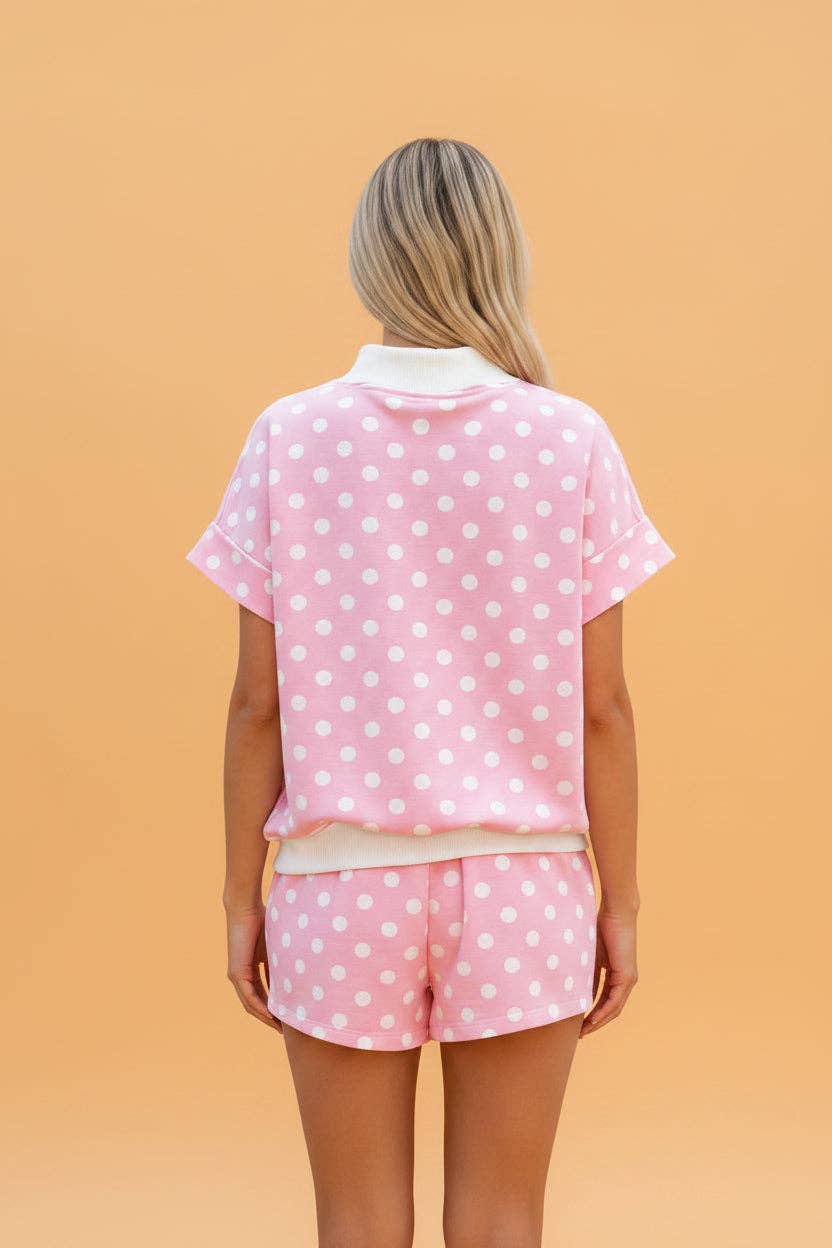 Polka Dot Mock Neck & Shorts Set: Sky Blue