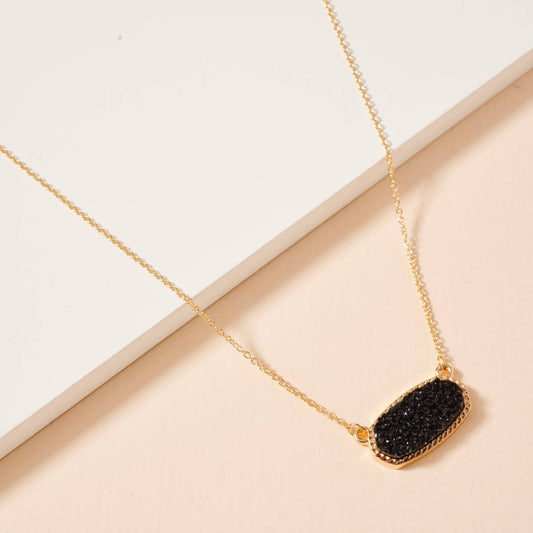 Druzy Stone Charm Short Necklace: Black / One / 4SN11008