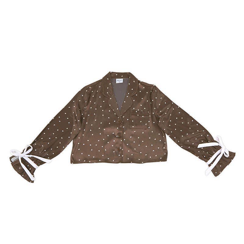 Brown Short PJ + Velvet Ties - Hearts