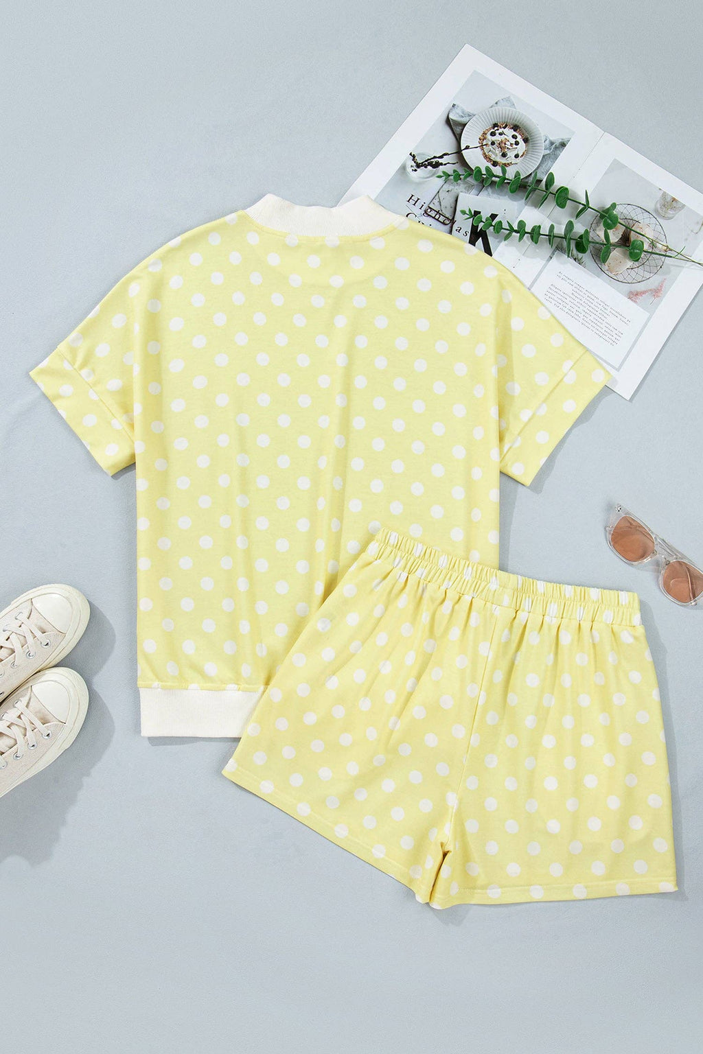 Polka Dot Mock Neck & Shorts Set: Sky Blue