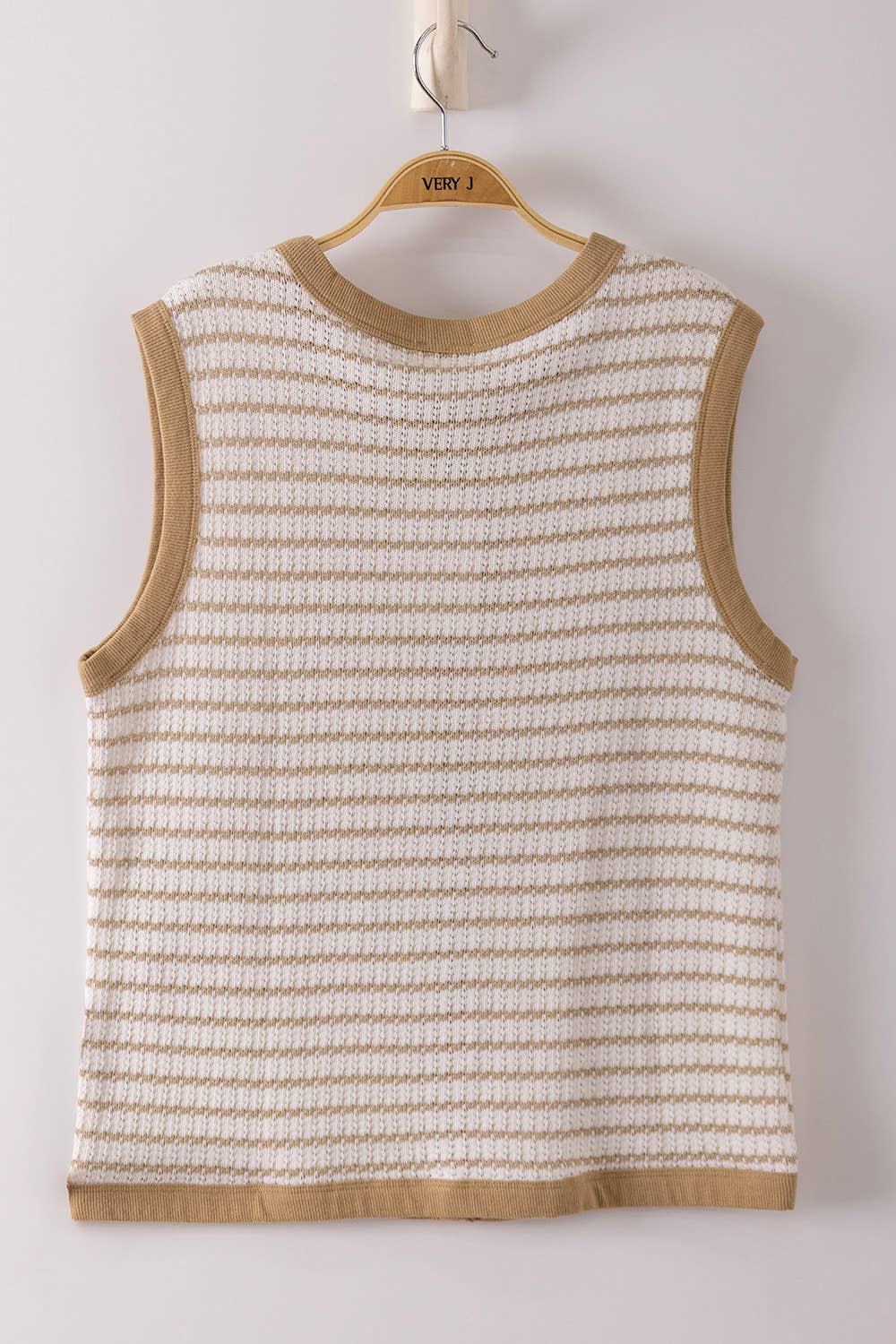 Stripe Knit Button Down Top: TAUPE