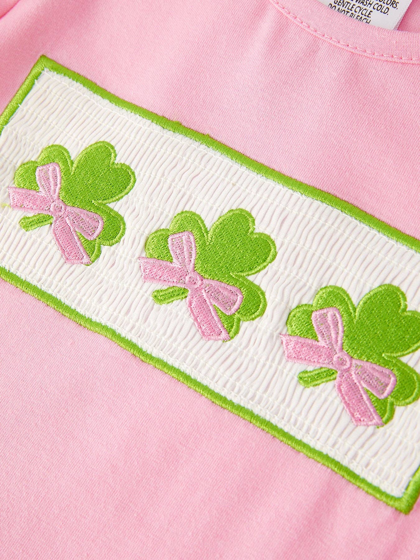 St. Patrick's Day Smocking Embroidered Pink Top+Pants Outfit Set