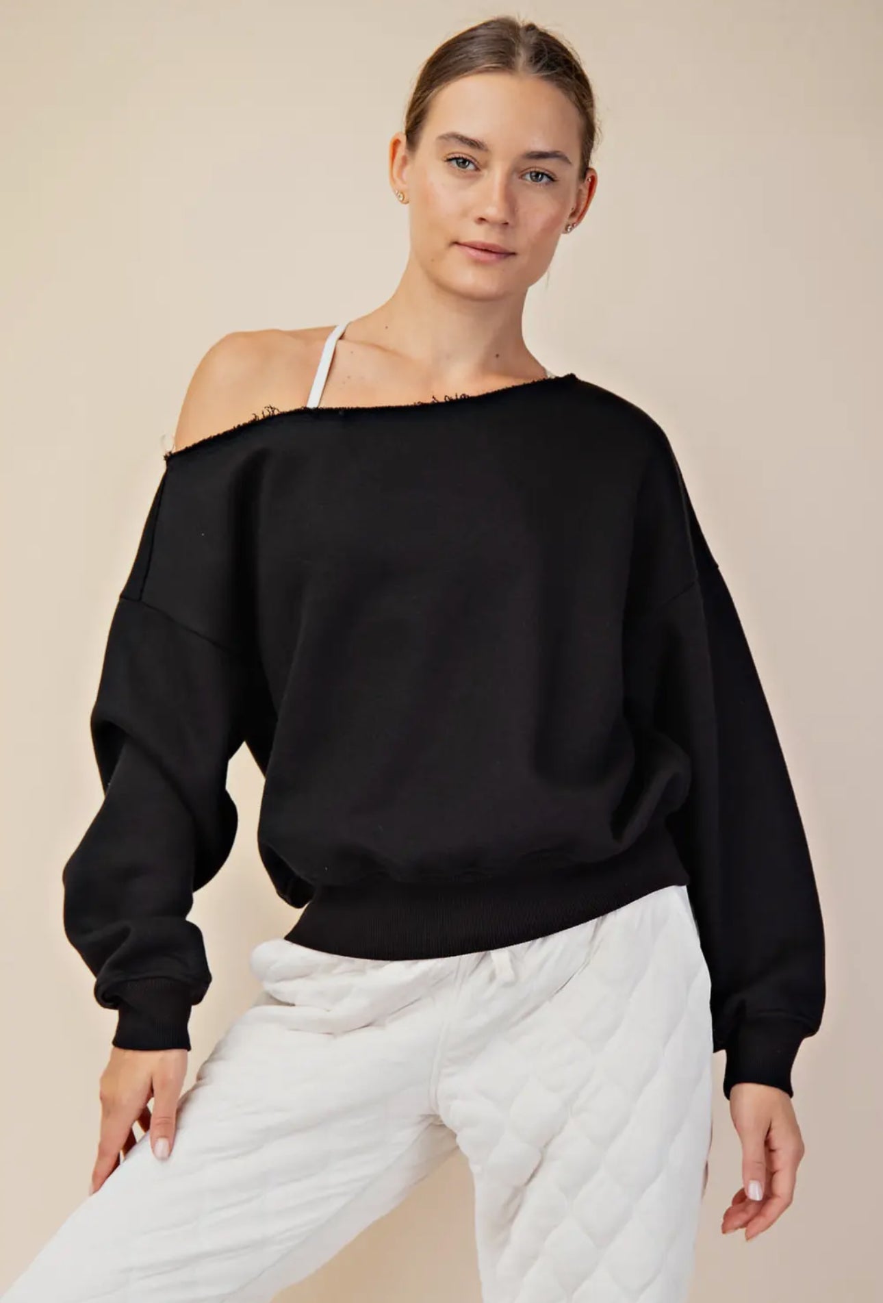 French Terry Fleece Off Shoulder Top