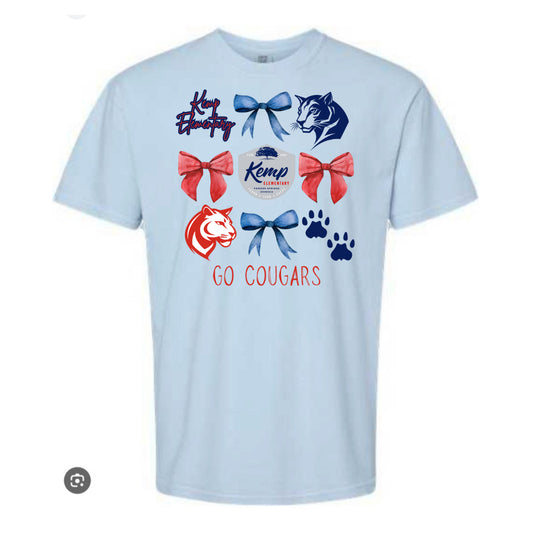 Kemp Cougars Bow Collage Light Blue Tee