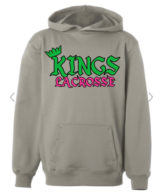 Kings Lacrosse Retro on Grey BADGER PERFORMANCE FLEECE HOODIE