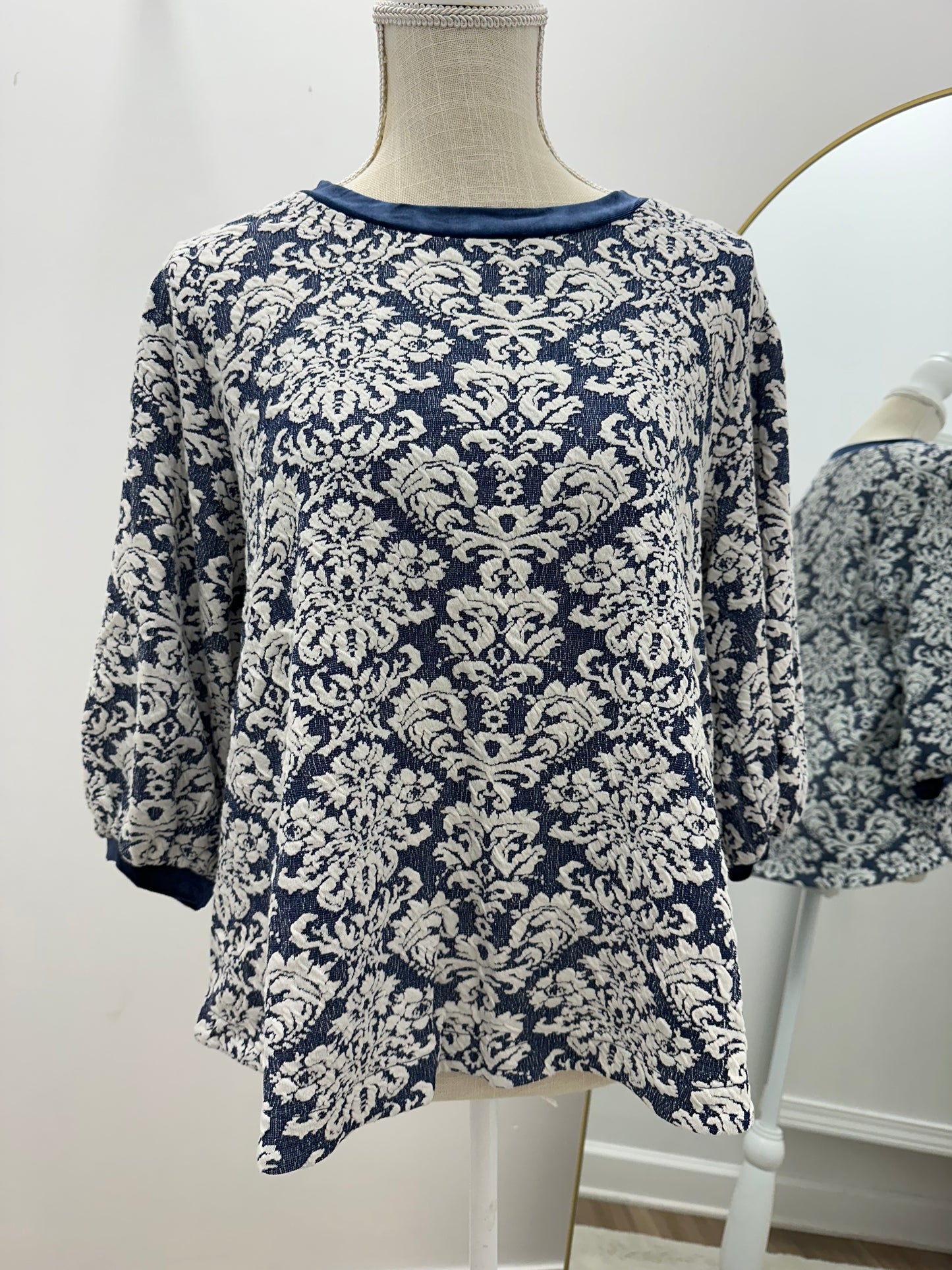 Abstract Print Top - Denim Blue