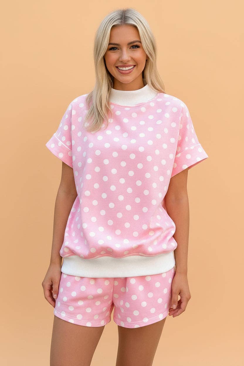 Polka Dot Mock Neck & Shorts Set: Sky Blue