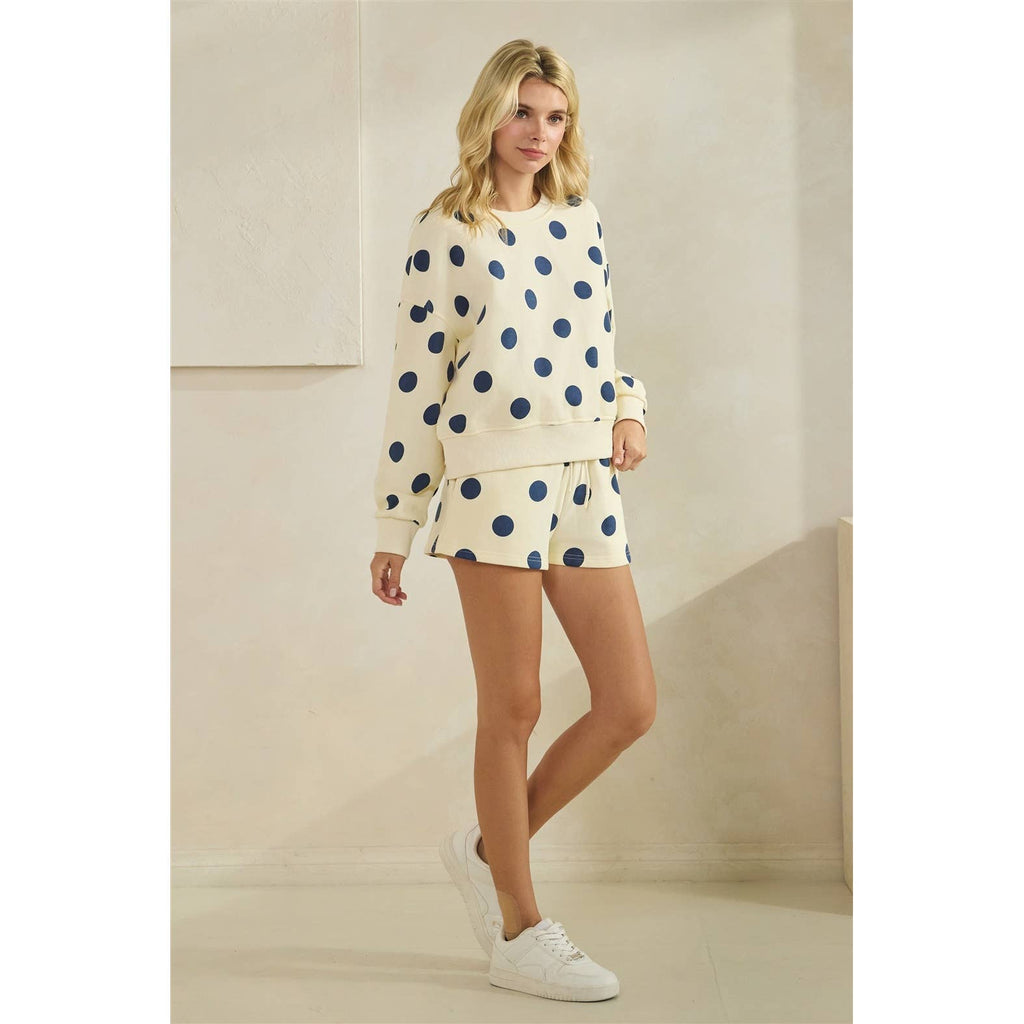 Polka Dot Crew Neck SweatShirt: Black