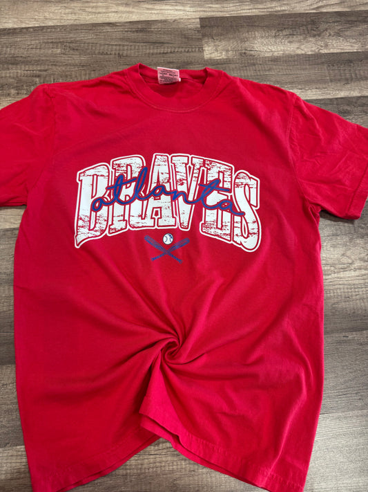 Atlanta Braves Rustic Block Writing with Bats